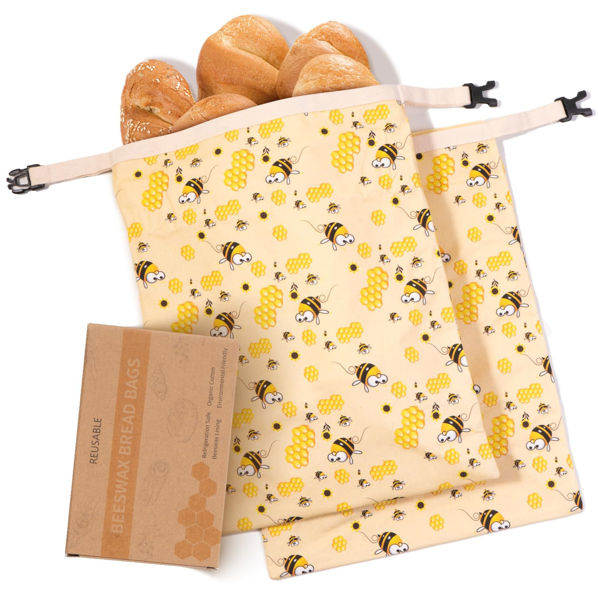 Zackoo XL beeswax bread bags exterior view showing breathable cotton linen.