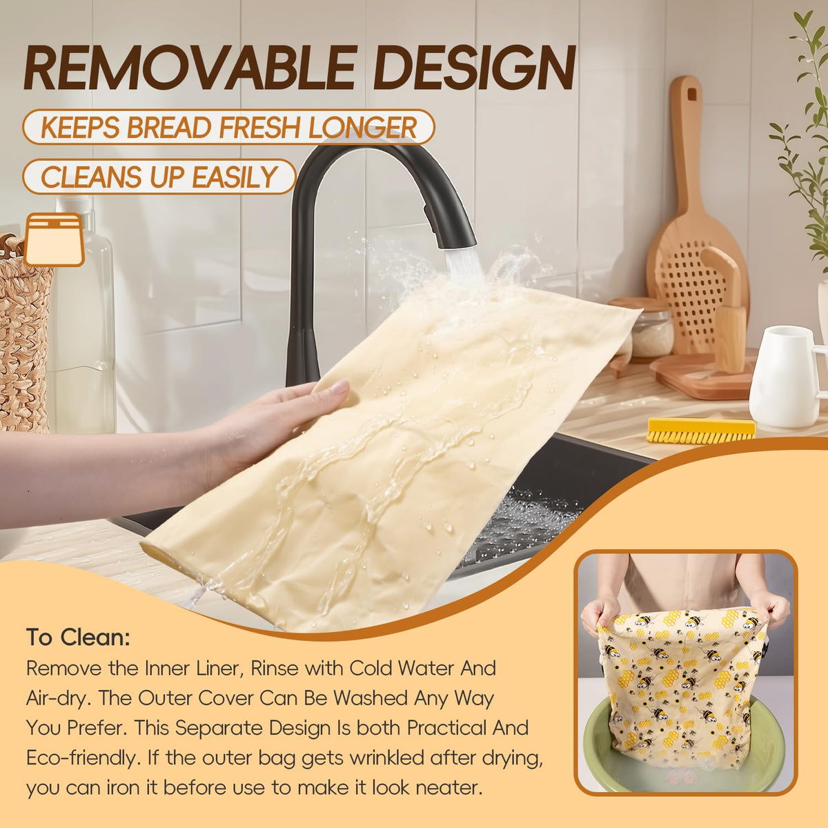 Zackoo XL beeswax bag freezer-friendly design helps keep bread fresh.