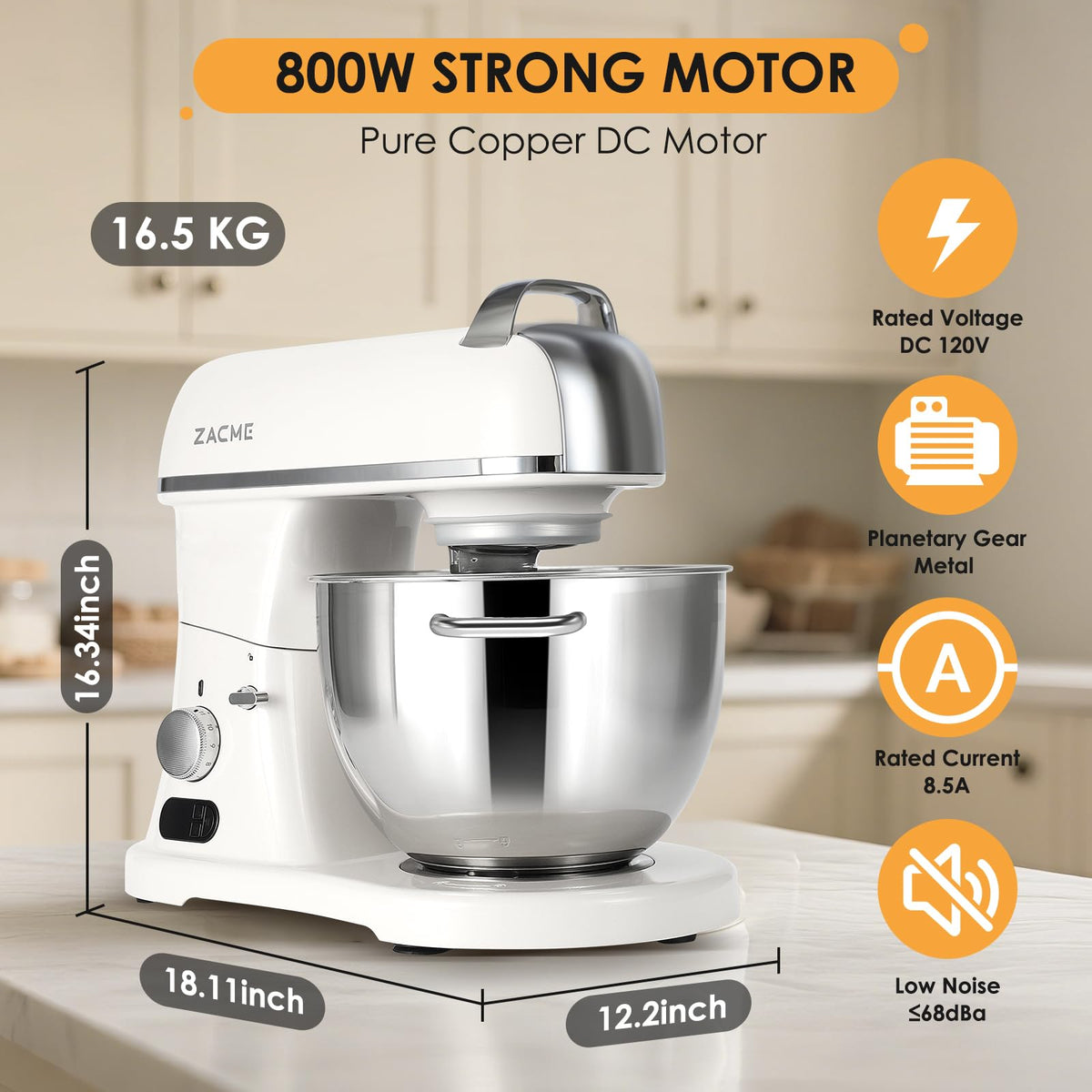 ZACME NSF/ANSI 8-2023 certified mixer supports safe commercial or home kitchen use.