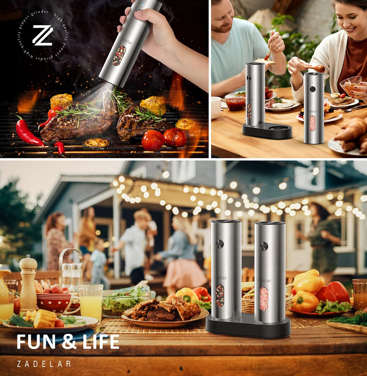 Salt grinder included with the pepper grinder set by Zadelar.