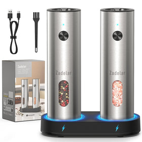 Package includes USB-C cable and quick-start manual for Zadelar grinders.