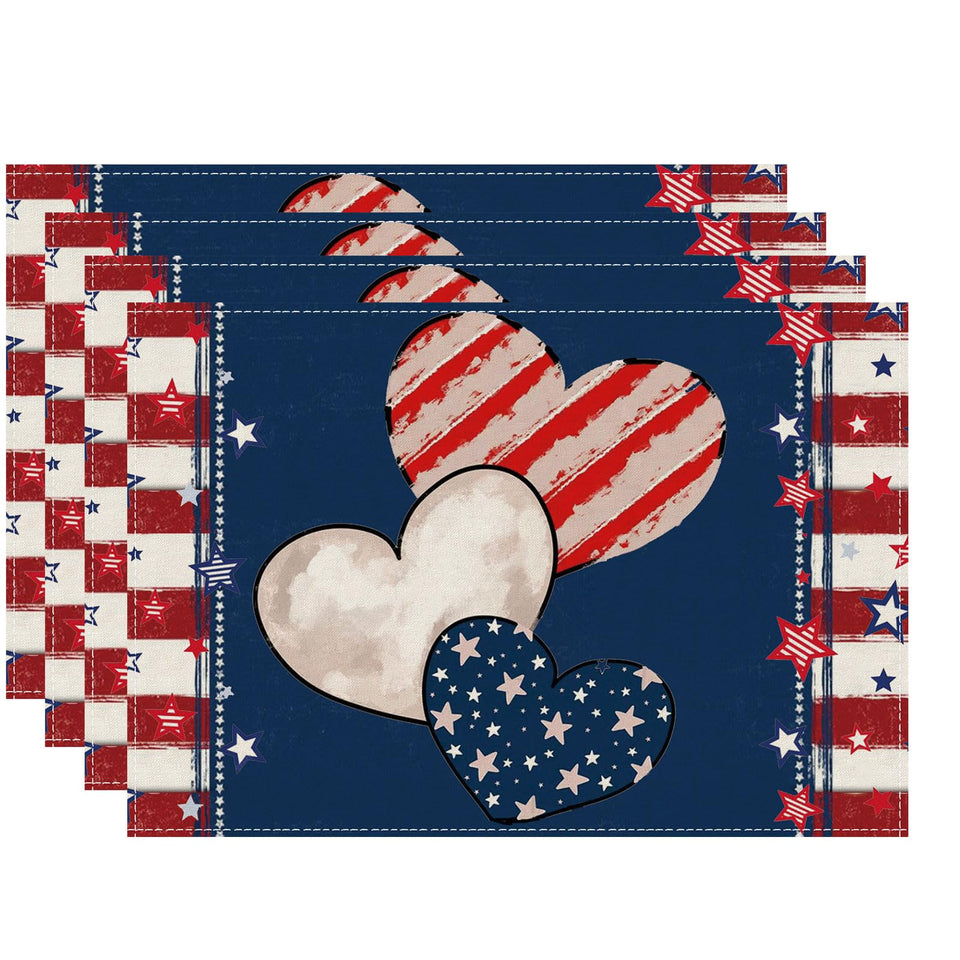 ZAEW Heart Stripe Stars placemats showcase a patriotic design and durable linen for everyday use.