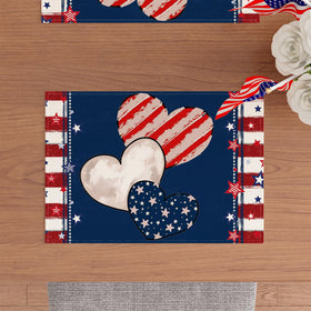 ZAEW Patriotic linen placemats enhance holiday tables with easy-care, machine-washable practicality.
