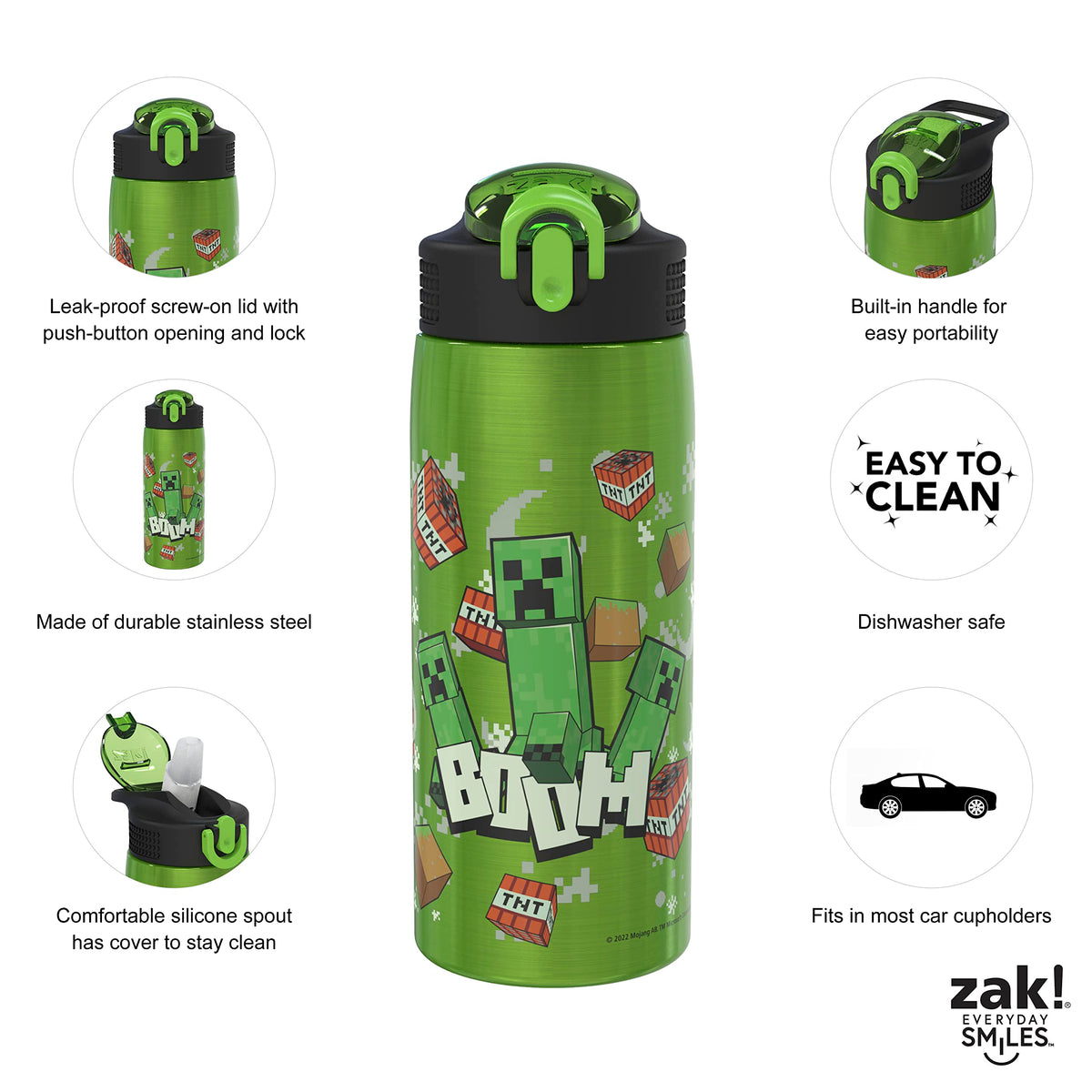 Zak Designs one-handed action lid for easy drinking while moving