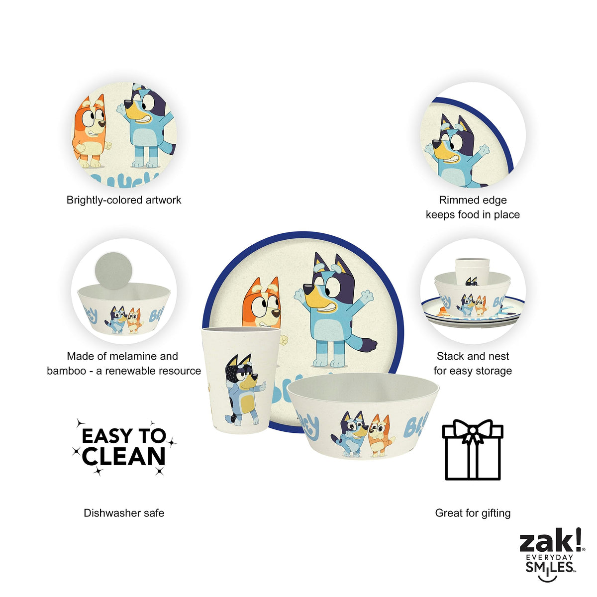 Zak Designs Bluey full set display plate bowl and tumbler.