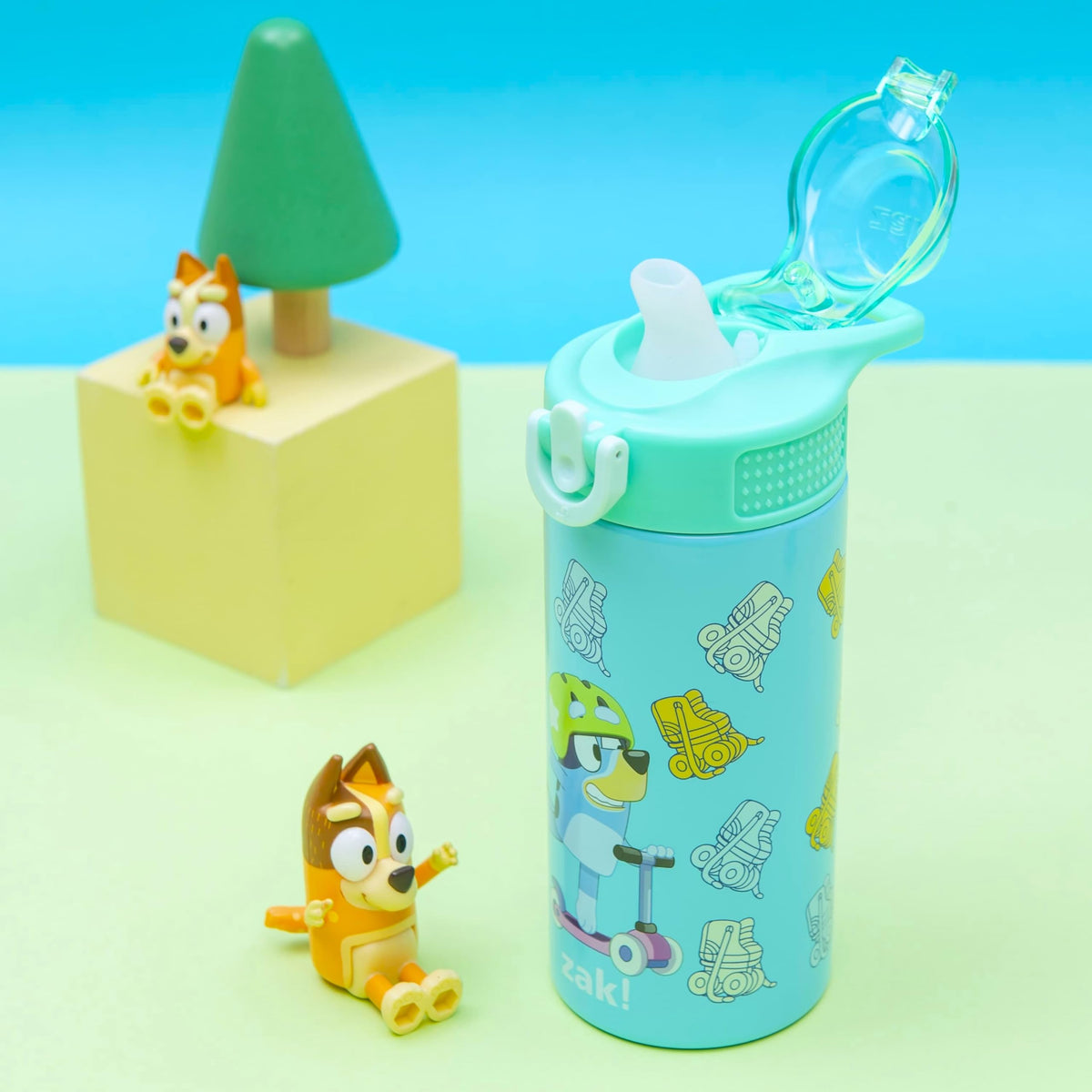 Zak Designs Bluey Sage bottle spout enables easy sips during activities
