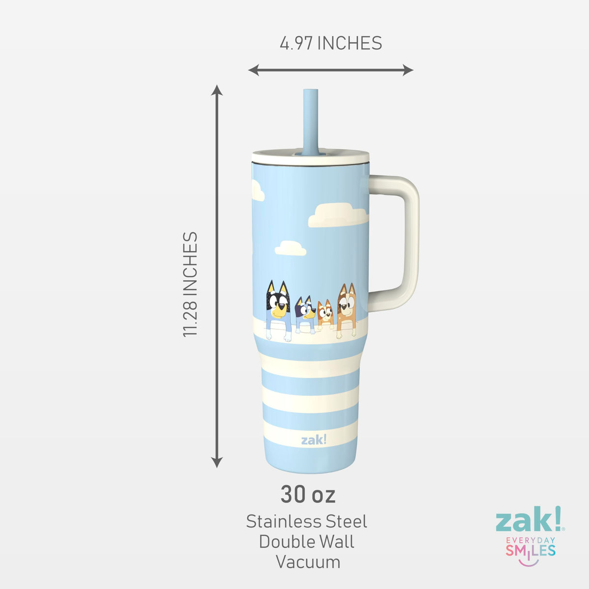 Zak Designs Bluey Sutton 30oz tumbler features Bluey artwork for portable family hydration