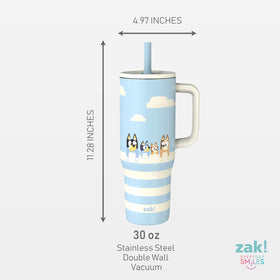 Zak Designs Bluey Sutton 30oz tumbler features Bluey artwork for portable family hydration