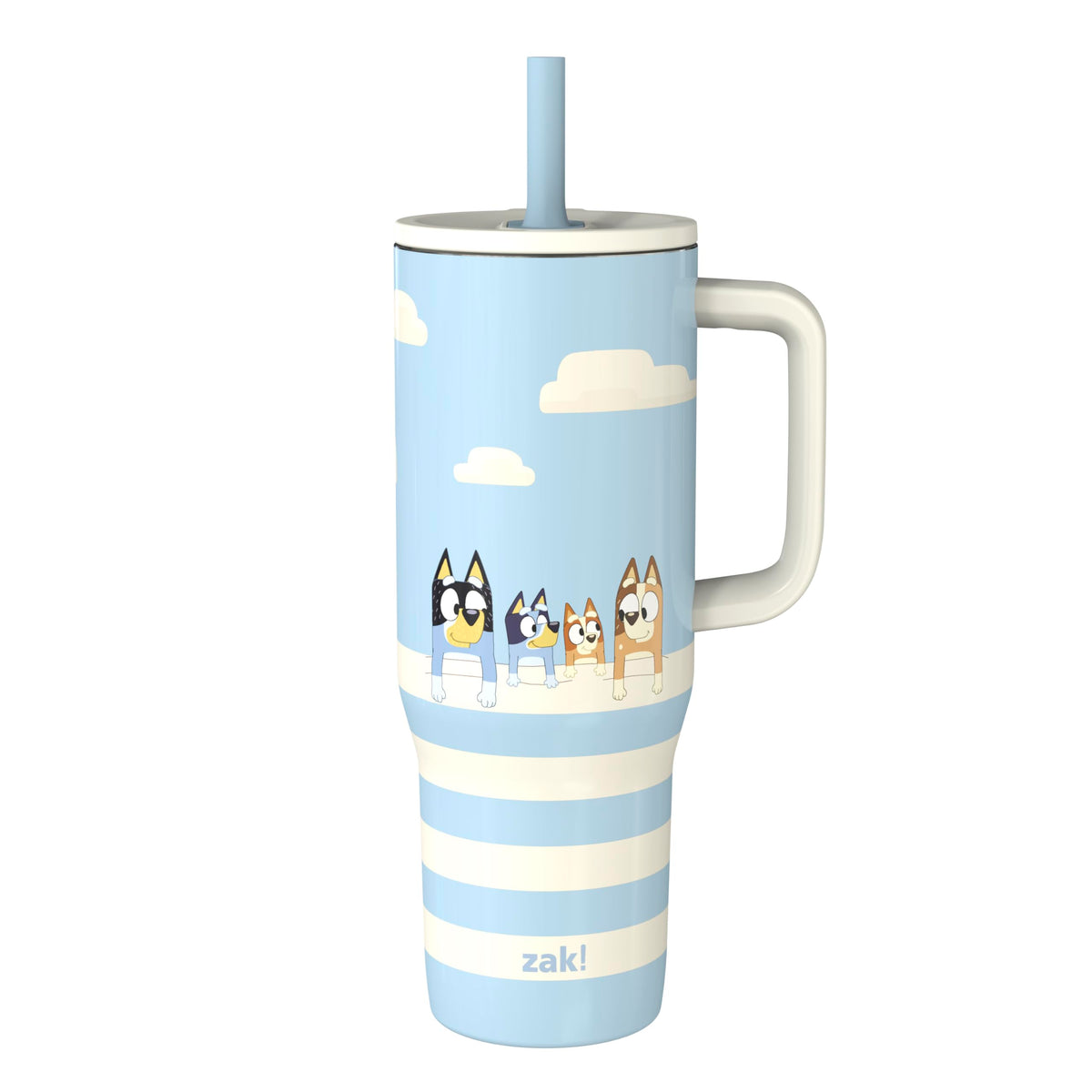 Zak Designs Bluey Sutton 30oz tumbler front view with sturdy handle for on-the-go hydration