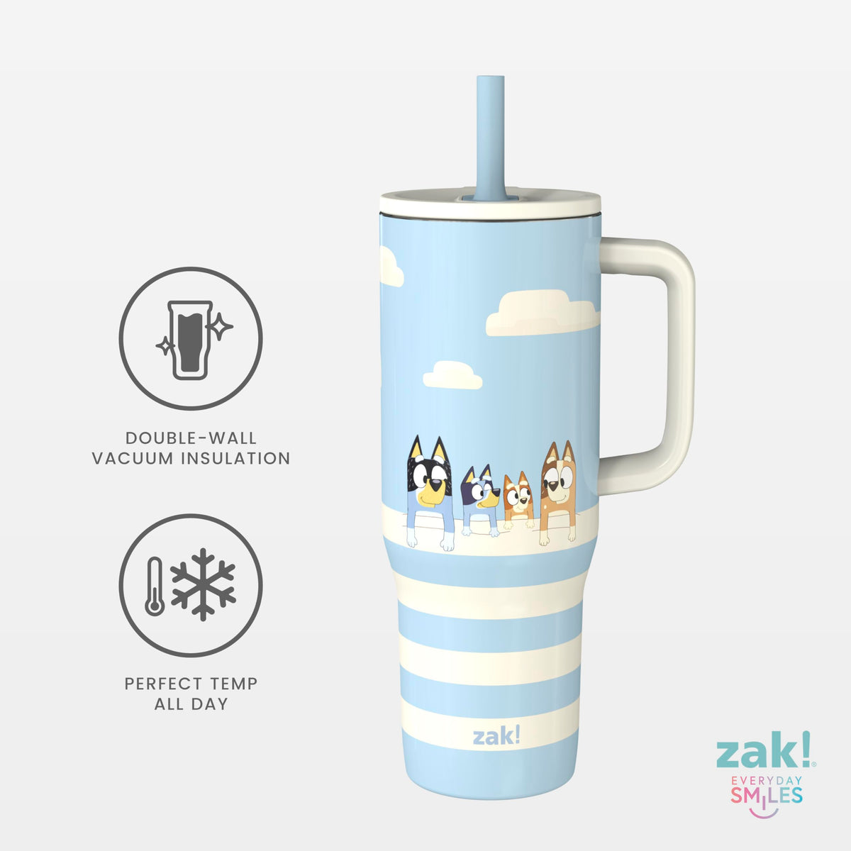 Zak Designs Bluey Sutton 30oz tumbler silicone straw for comfortable sipping