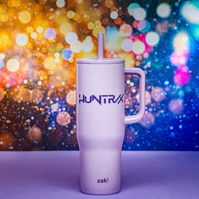 Zak Designs KPop Demon Hunters Sutton tumbler front lid open for easy sipping.