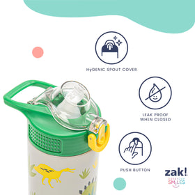 Sage bottle with leak-proof lid and pop-up spout, mess-free sips.