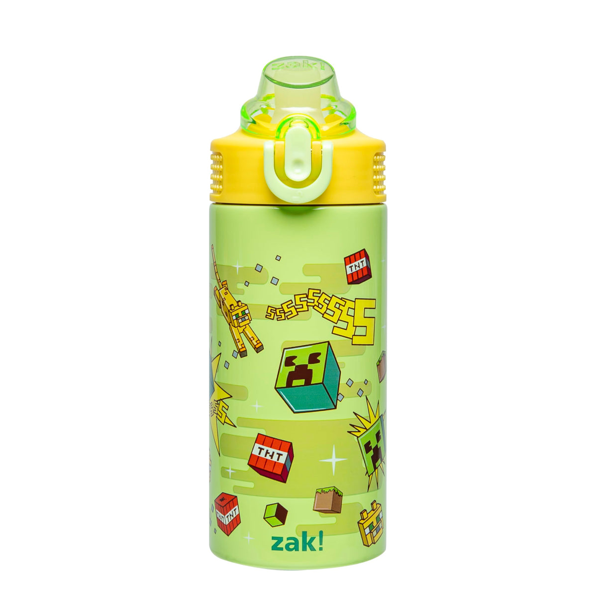 Zak Designs Minecraft Sage Water Bottle front view, durable 14 oz for school hydration