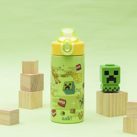 Zak Designs Minecraft Sage Water Bottle spout extended, ready for quick sips during activities