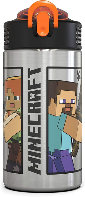 Zak Designs Minecraft Steve bottle with Steve design and easy one-handed use.