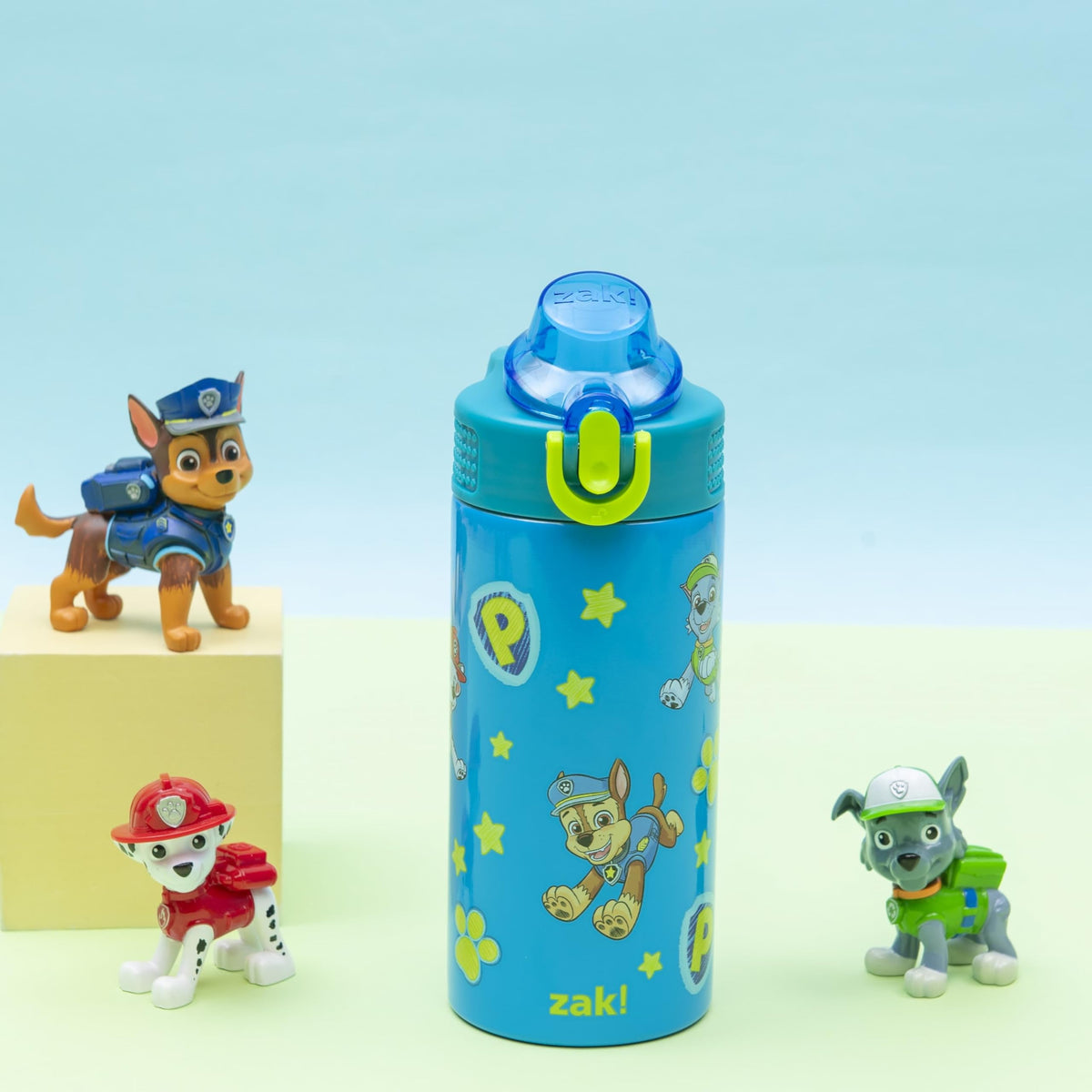 Vacuum-insulated PAW Patrol bottle keeps drinks cold on adventures.
