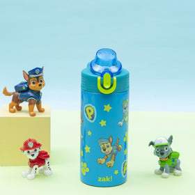 Vacuum-insulated PAW Patrol bottle keeps drinks cold on adventures.