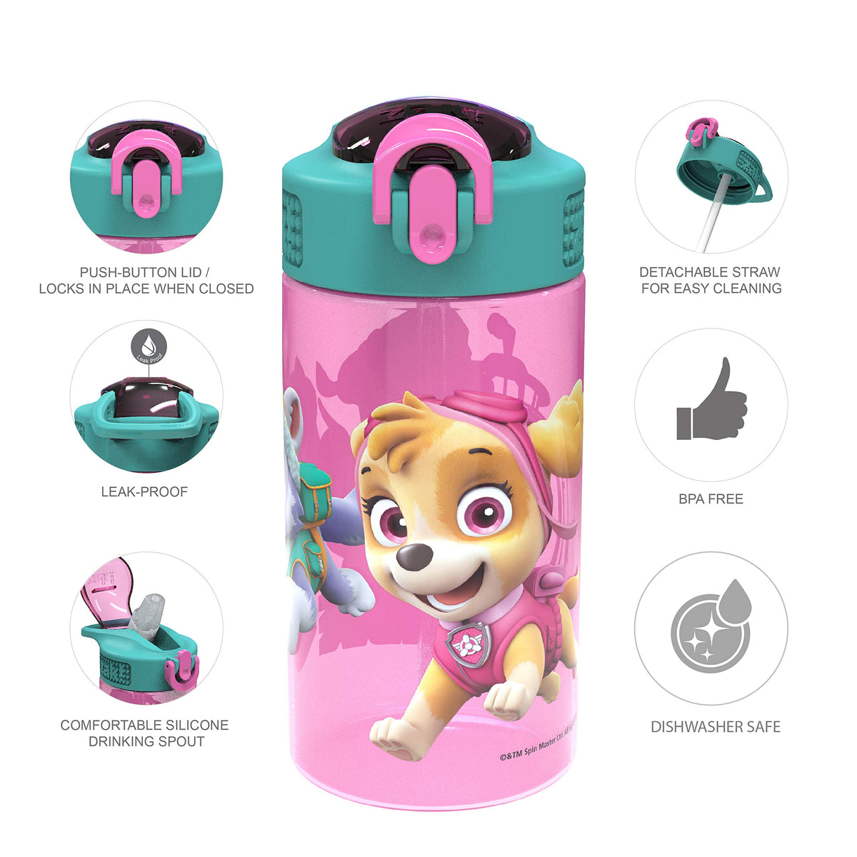 BPA-free plastic Zak Designs bottle supports safe daily use by kids