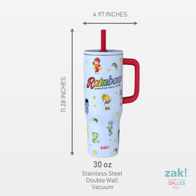 Colorful Rainbow Brite branding on Zak Designs tumbler enhances daily hydration.