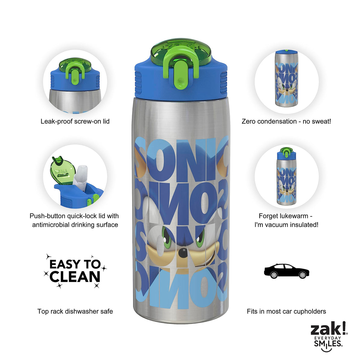 Zak Designs Sonic bottle with built-in loop handle for easy carrying.