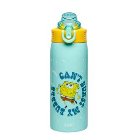 Zak Designs SpongeBob bottle front view highlights durable stainless steel for kids