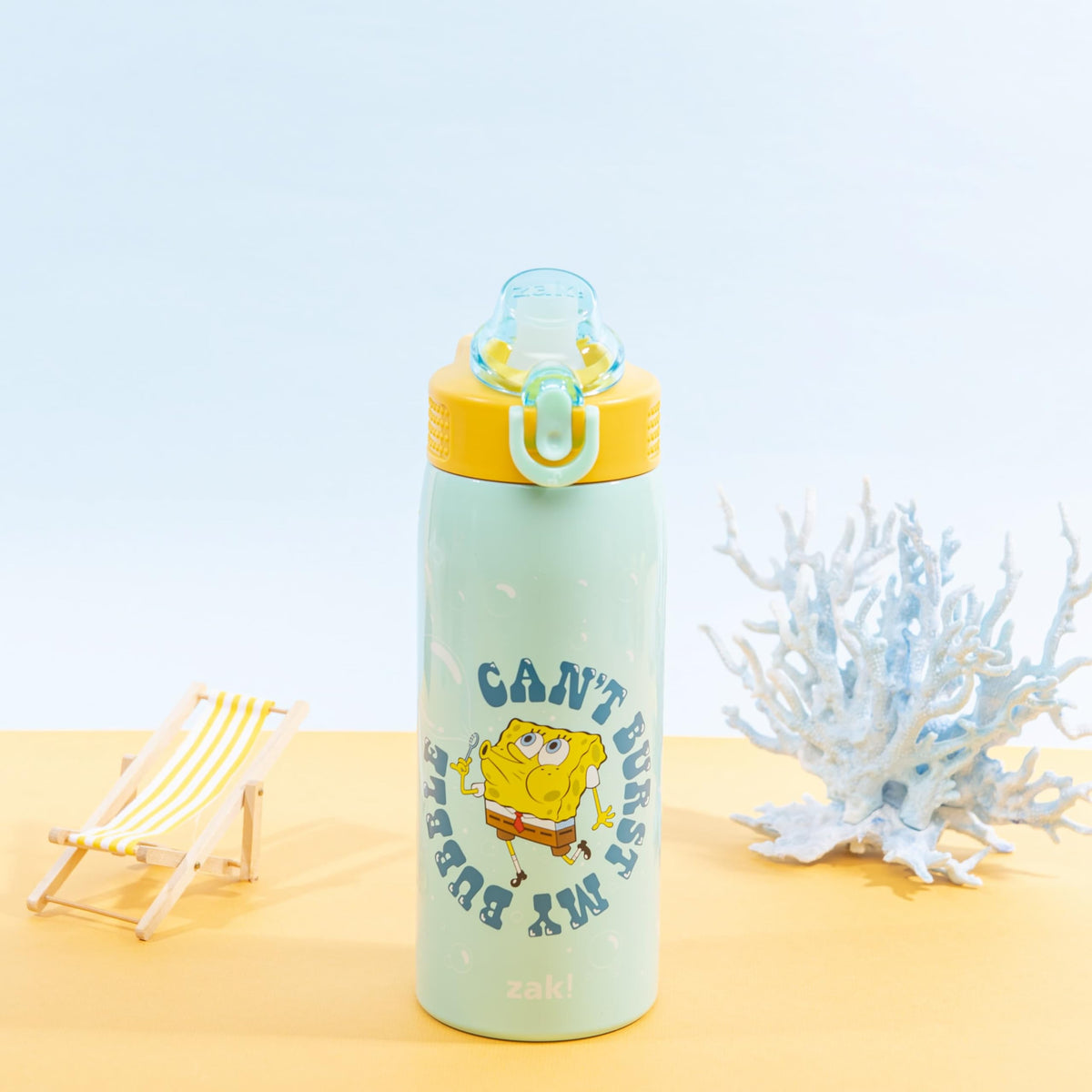 SpongeBob bottle handle view emphasizes portable hydration on the go