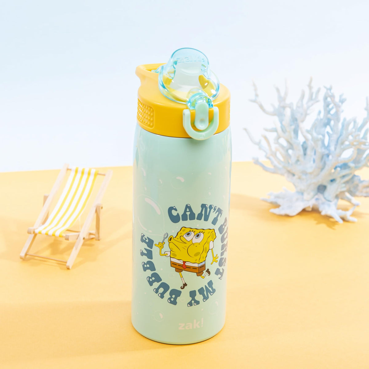 SpongeBob bottle straw-lid detail shows easy cleaning and quick sipping