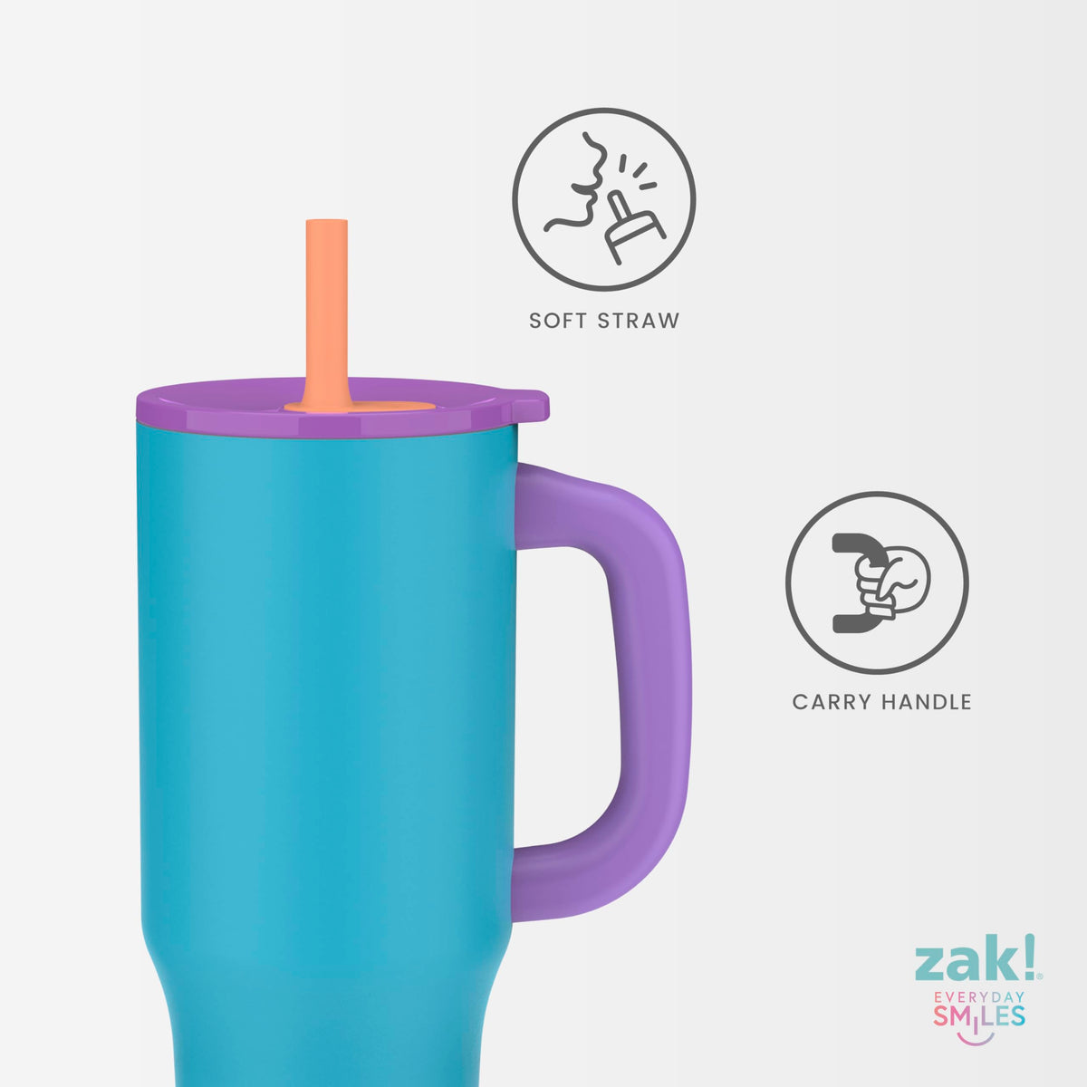 Zak Designs Sutton tumbler carry handle provides easy grip during commutes