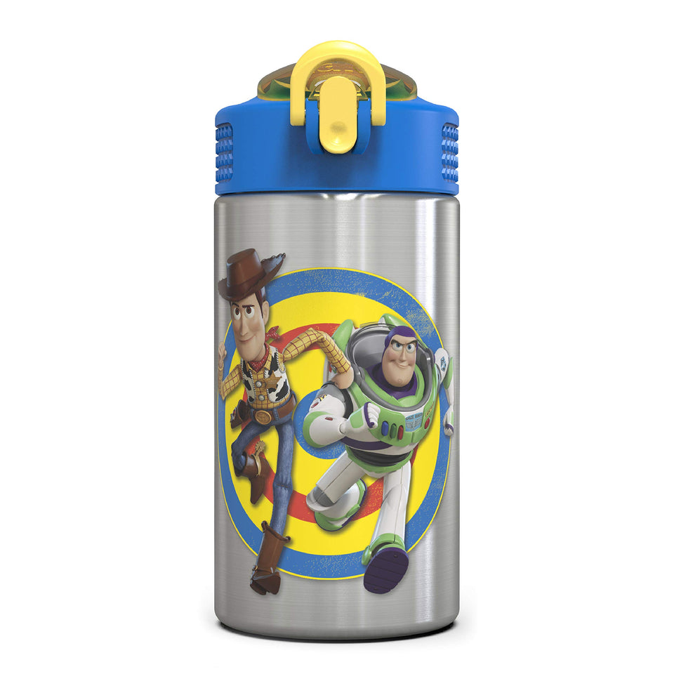 Zak Designs Toy Story 4 bottle front view with Buzz and Woody for durable kid hydration