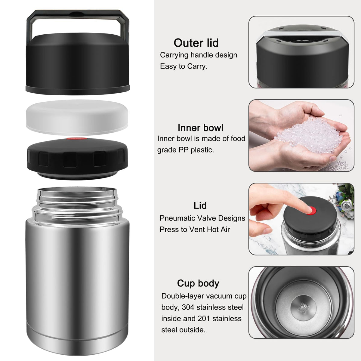 Leak-proof cap for secure carry in bag.