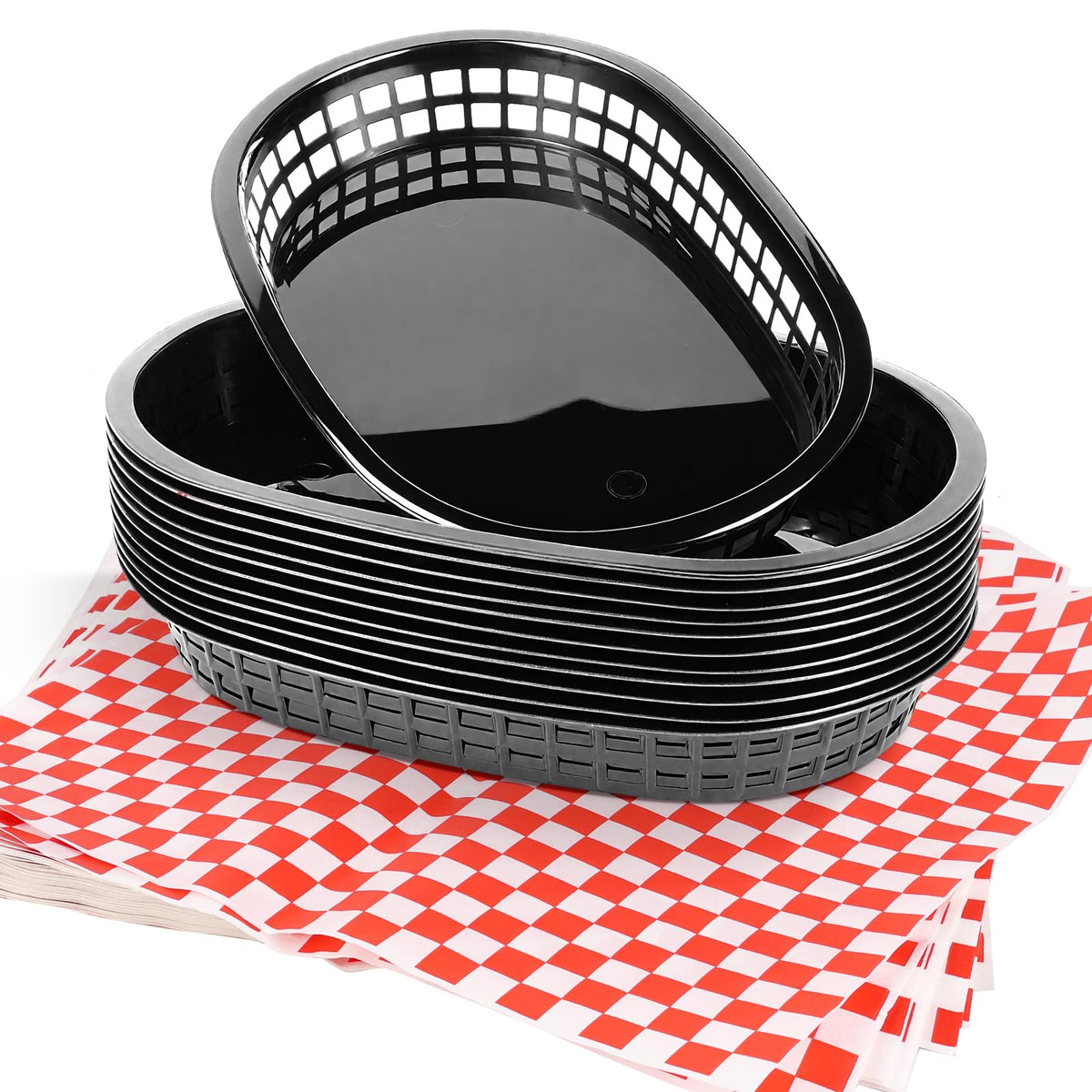 Zandfelo black fast-food baskets for clean, grease-free serving.