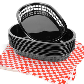 Zandfelo black fast-food baskets for clean, grease-free serving.