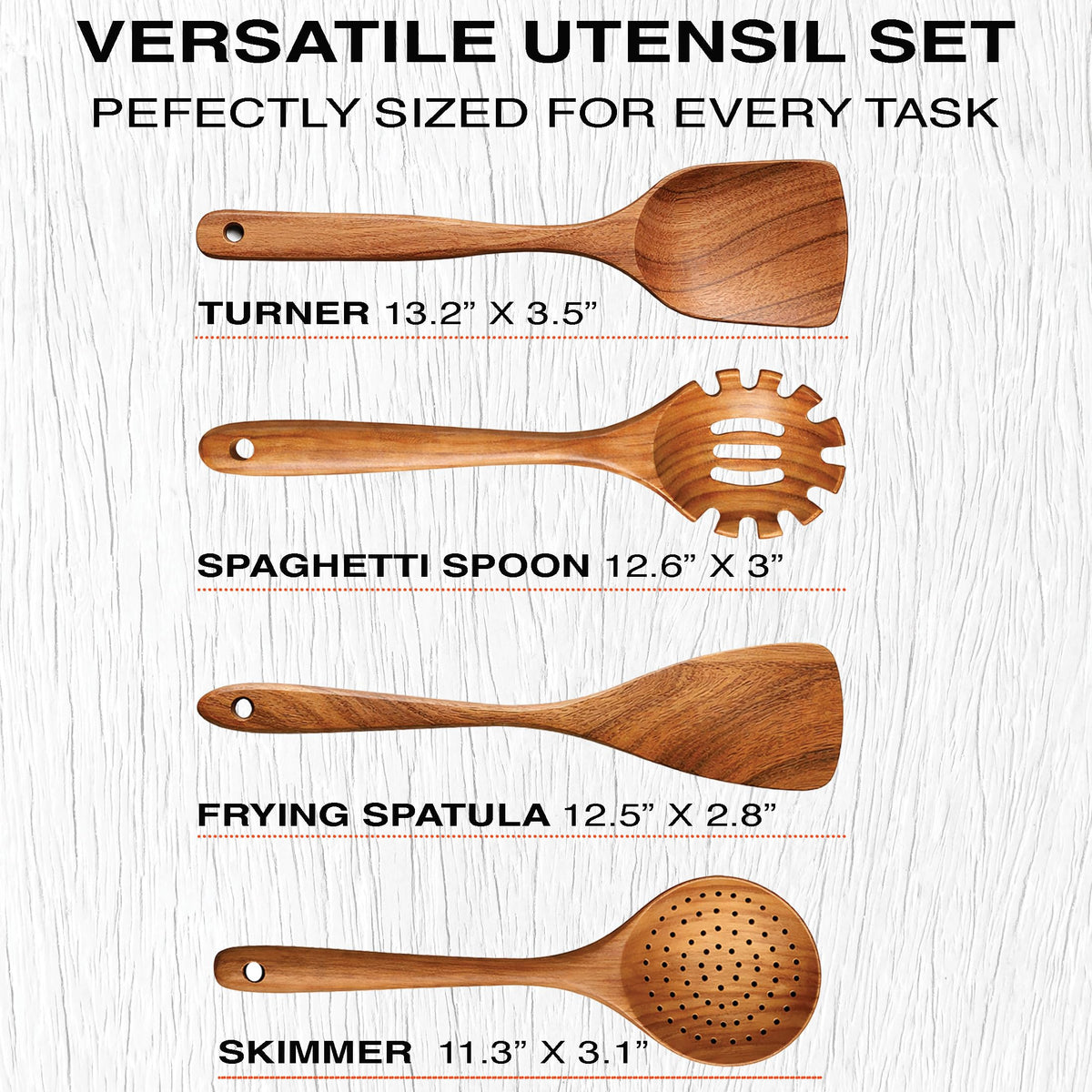 Z&YOU teak utensil set durable construction resists bending