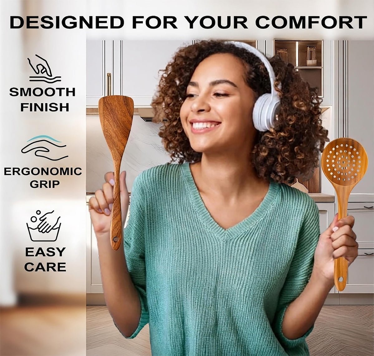 Z&YOU teak wooden spoons exhibit natural grain