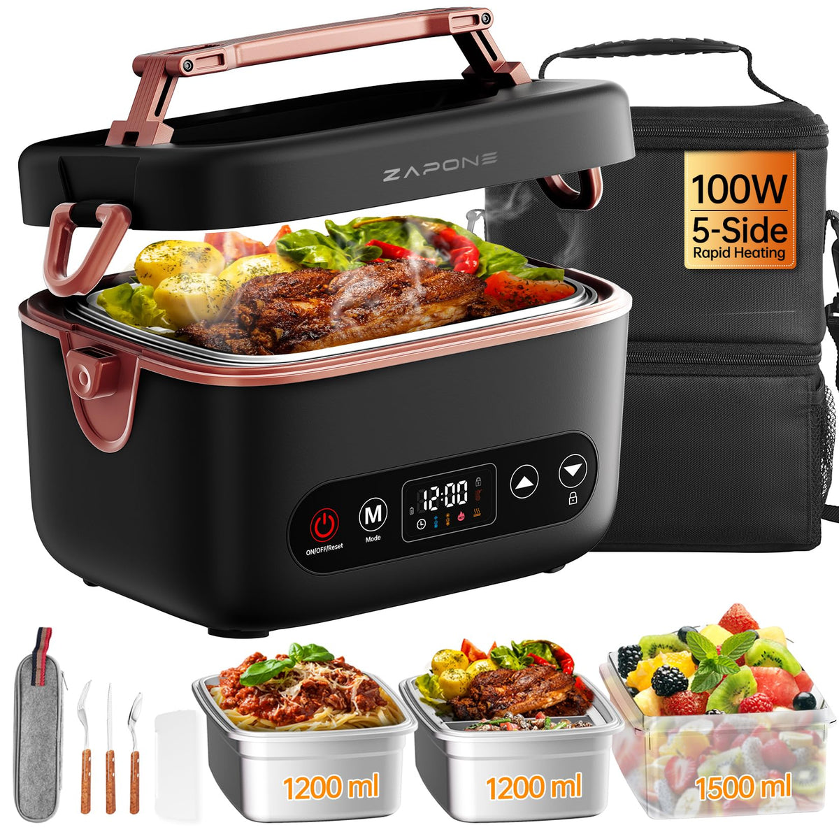 Zapone wireless heated lunch box ready for fast warmth at the office.