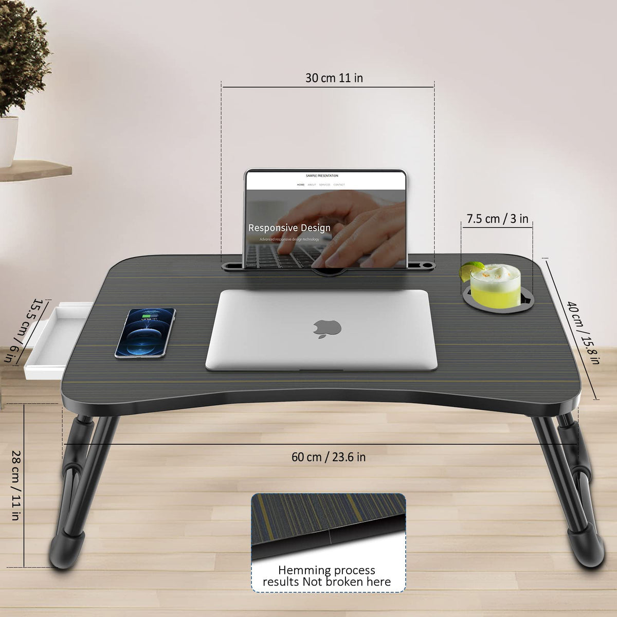 Zapuno ergonomic curved edge enhances comfortable laptop use.