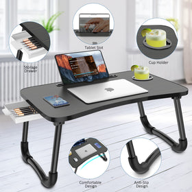 Zapuno foldable desk with drawer keeps essentials organized within reach.