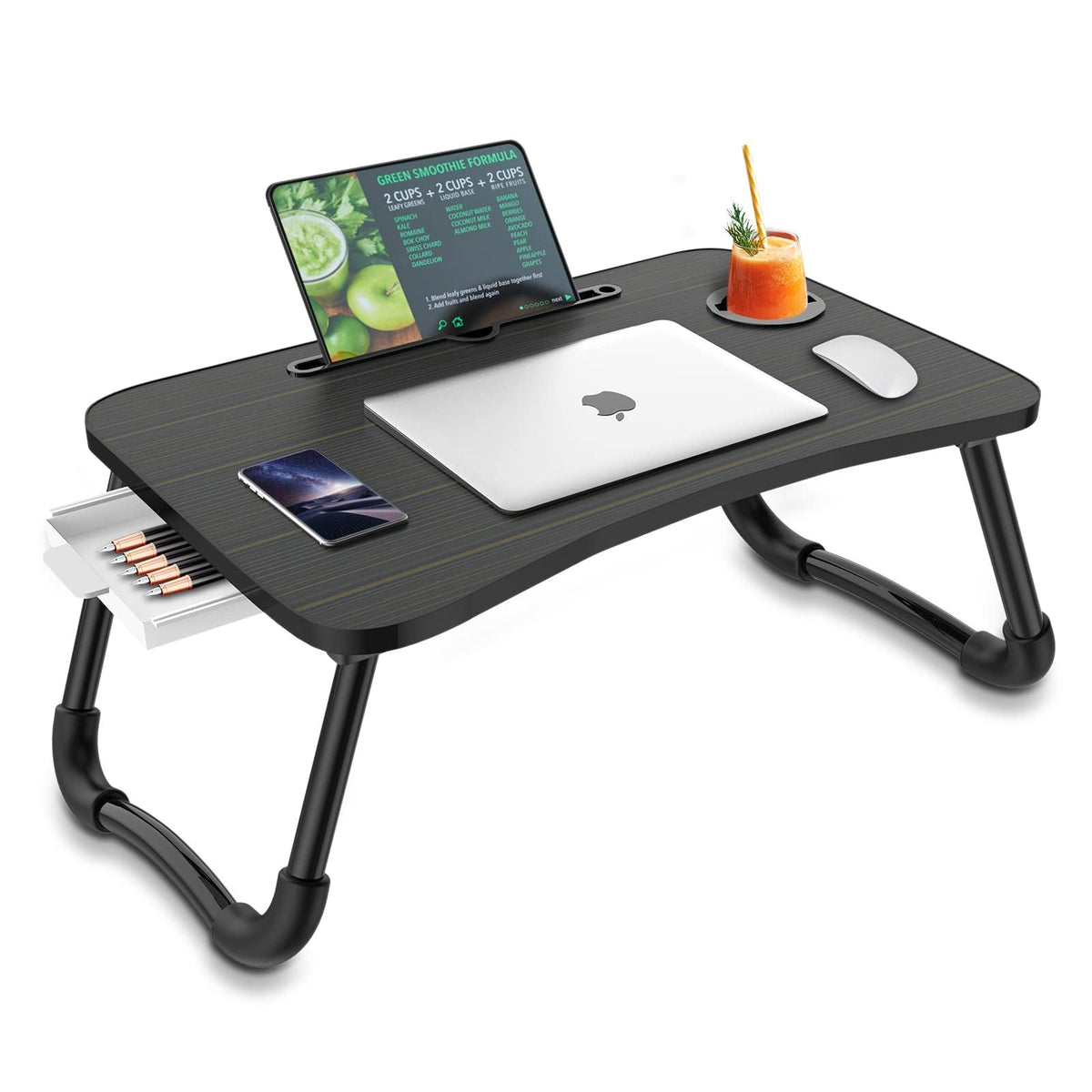 Zapuno foldable laptop bed table with arc shape supports comfortable couch use.