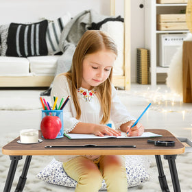 Zapuno foldable laptop bed table shows built-in storage drawer for organization
