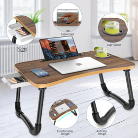 Zapuno laptop bed table with cup slot keeps beverages secure during use