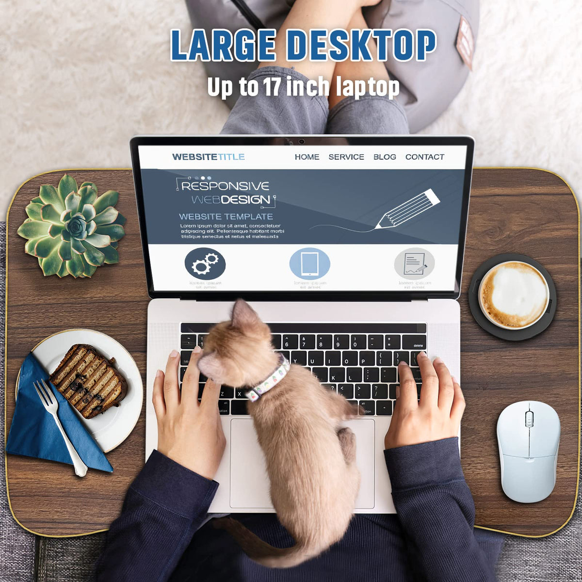 Zapuno laptop bed table with W-legs and non-slip pads for stability