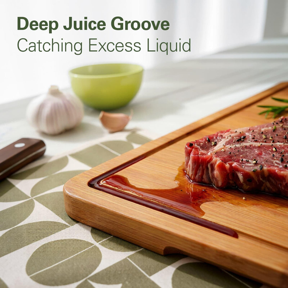 Zarler bamboo cutting board shows carbonized finish for durability