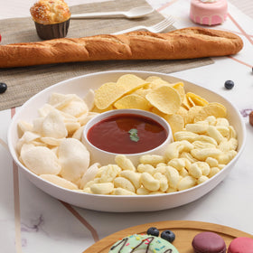 ZAROCRUS divided serving tray with two compartments for snacks and dips.