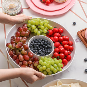 ZAROCRUS round platter with center bowl elevates food presentation.