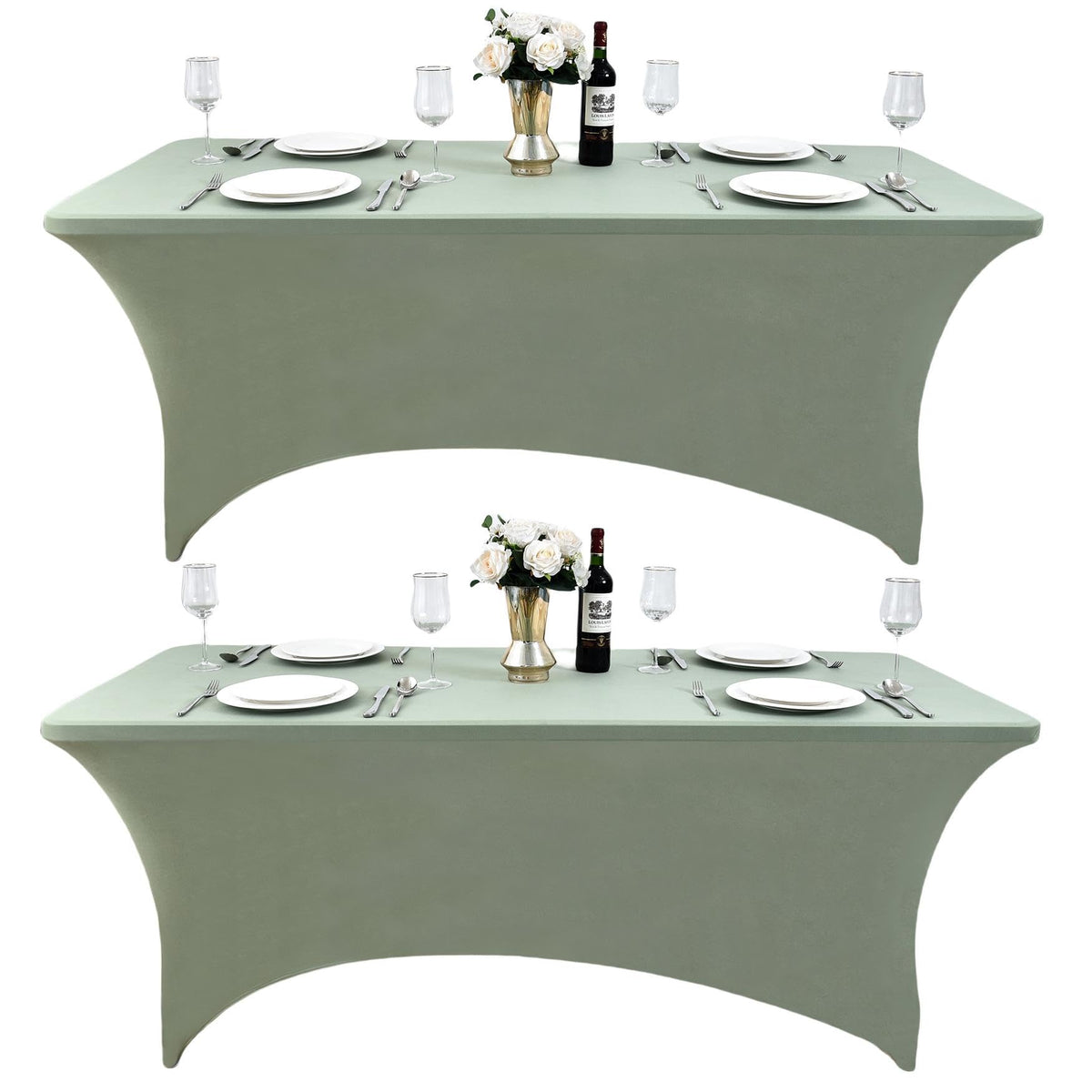 ZarzaaSik 121 2-Pack table cover on a 6ft rectangle table for wrinkle-free setup.