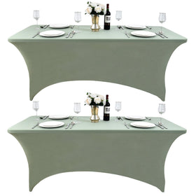 ZarzaaSik 121 2-Pack table cover on a 6ft rectangle table for wrinkle-free setup.