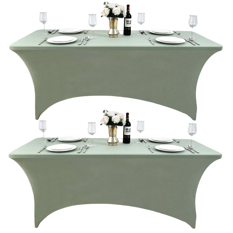 ZarzaaSik 121 2-Pack table cover on a 6ft rectangle table for wrinkle-free setup.