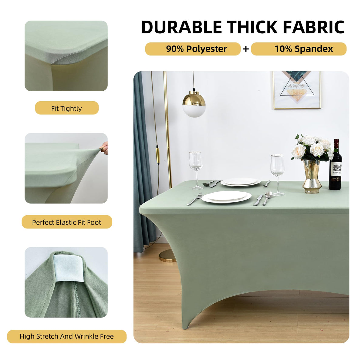 ZarzaaSik table cover with four leg pockets secures corners during assembly.