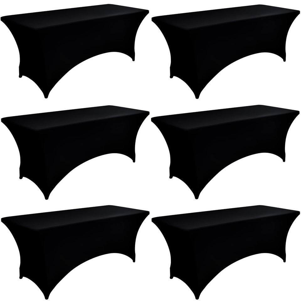 ZarzaaSik 6ft black spandex table cover on folding table for a seamless display