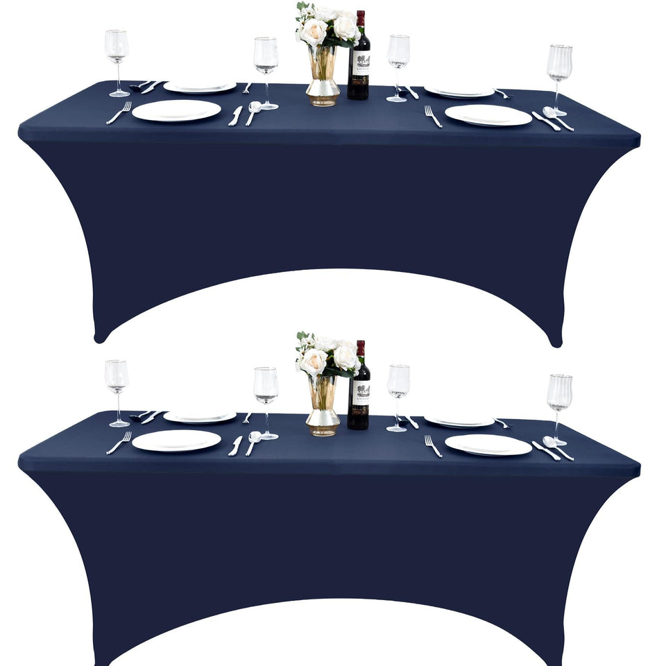 ZarzaaSik 6ft spandex table cover drapes smoothly over a rectangle table.